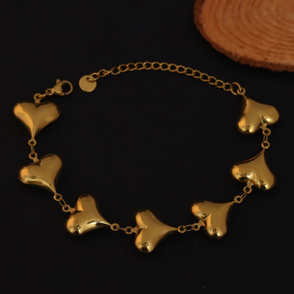 Heart Charms Chain Bracelet Gold Plated – Single Layer, Anti-Tarnish, Waterproof, Minimalist Style (GOLD)
