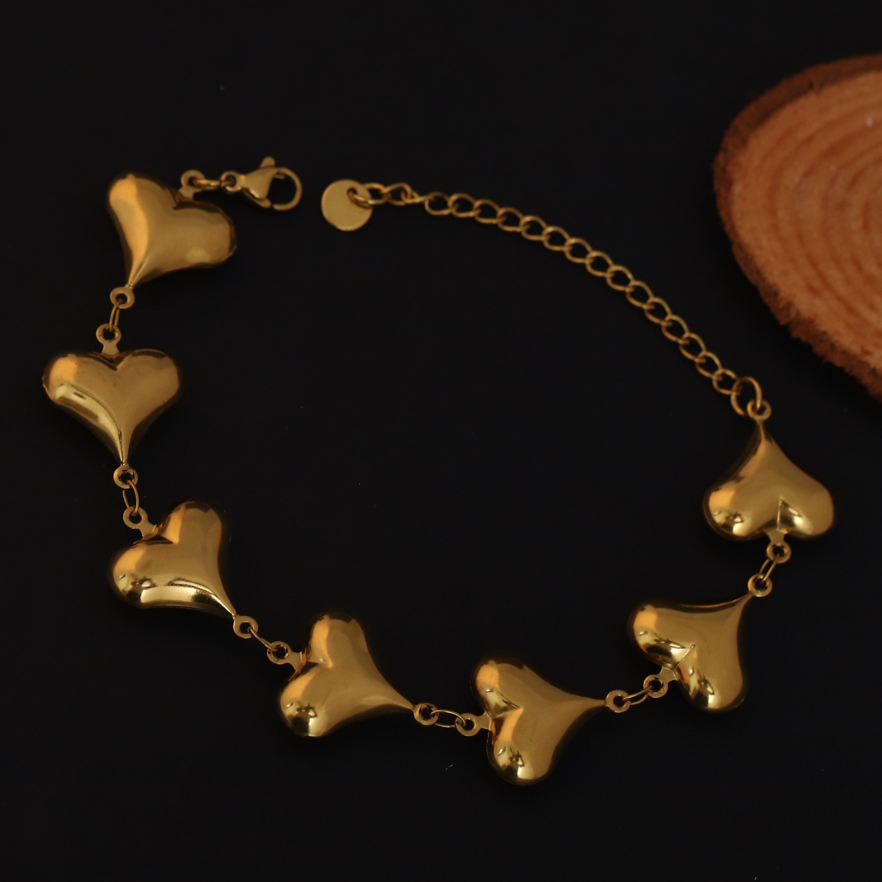 Heart Charms Chain Bracelet Gold Plated – Single Layer, Anti-Tarnish, Waterproof, Minimalist Style (GOLD)