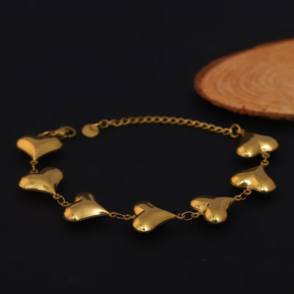Heart Charms Chain Bracelet Gold Plated – Single Layer, Anti-Tarnish, Waterproof, Minimalist Style (GOLD)