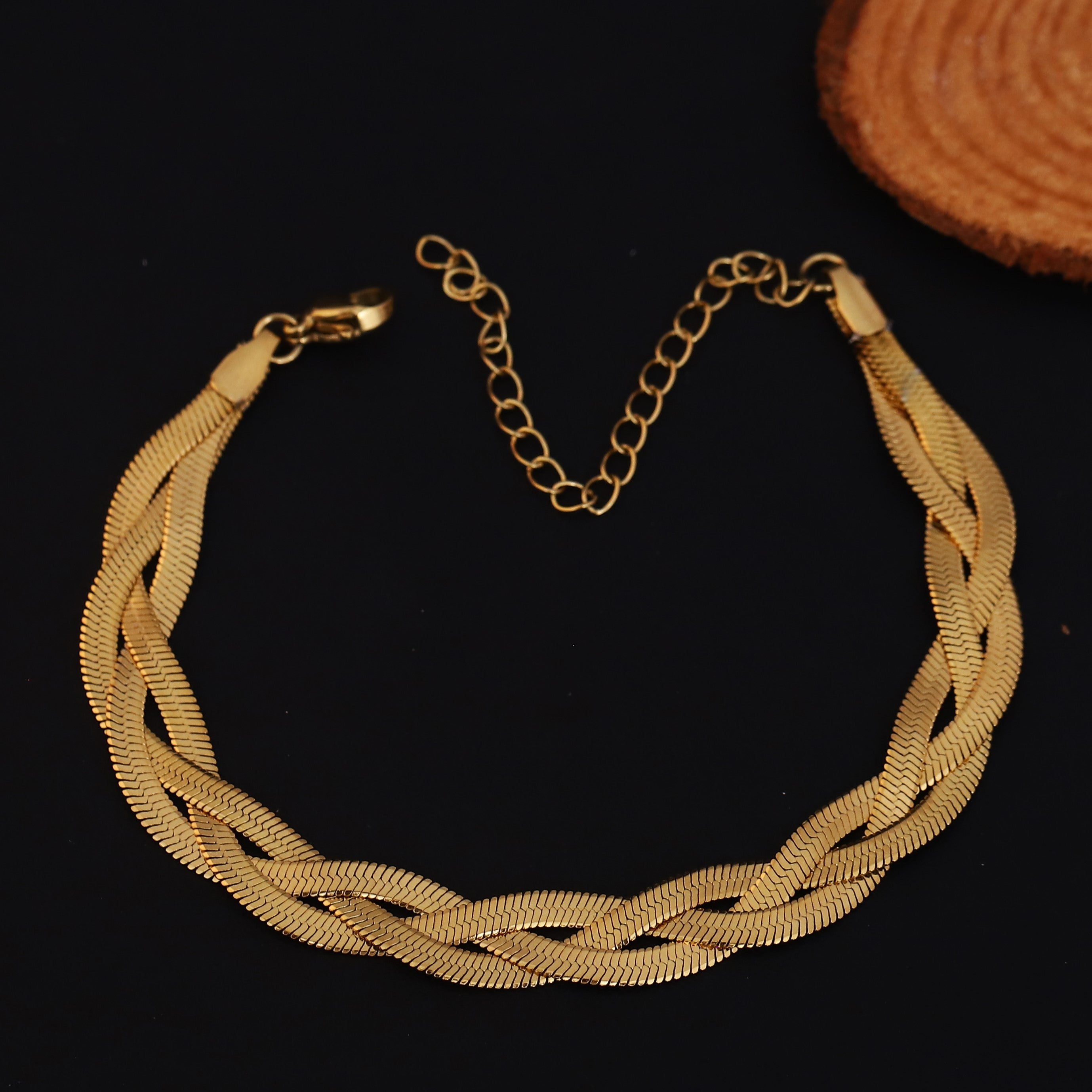 Snack Chain Bracelet Gold Plated – Double Layer, Anti-Tarnish, Waterproof, Minimalist Style (GOLD)