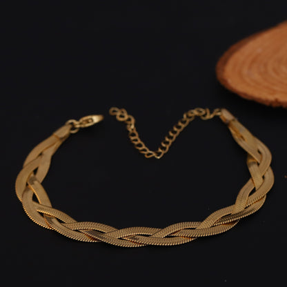 Snack Chain Bracelet Gold Plated – Double Layer, Anti-Tarnish, Waterproof, Minimalist Style (GOLD)