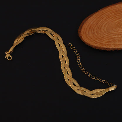 Snack Chain Bracelet Gold Plated – Double Layer, Anti-Tarnish, Waterproof, Minimalist Style (GOLD)