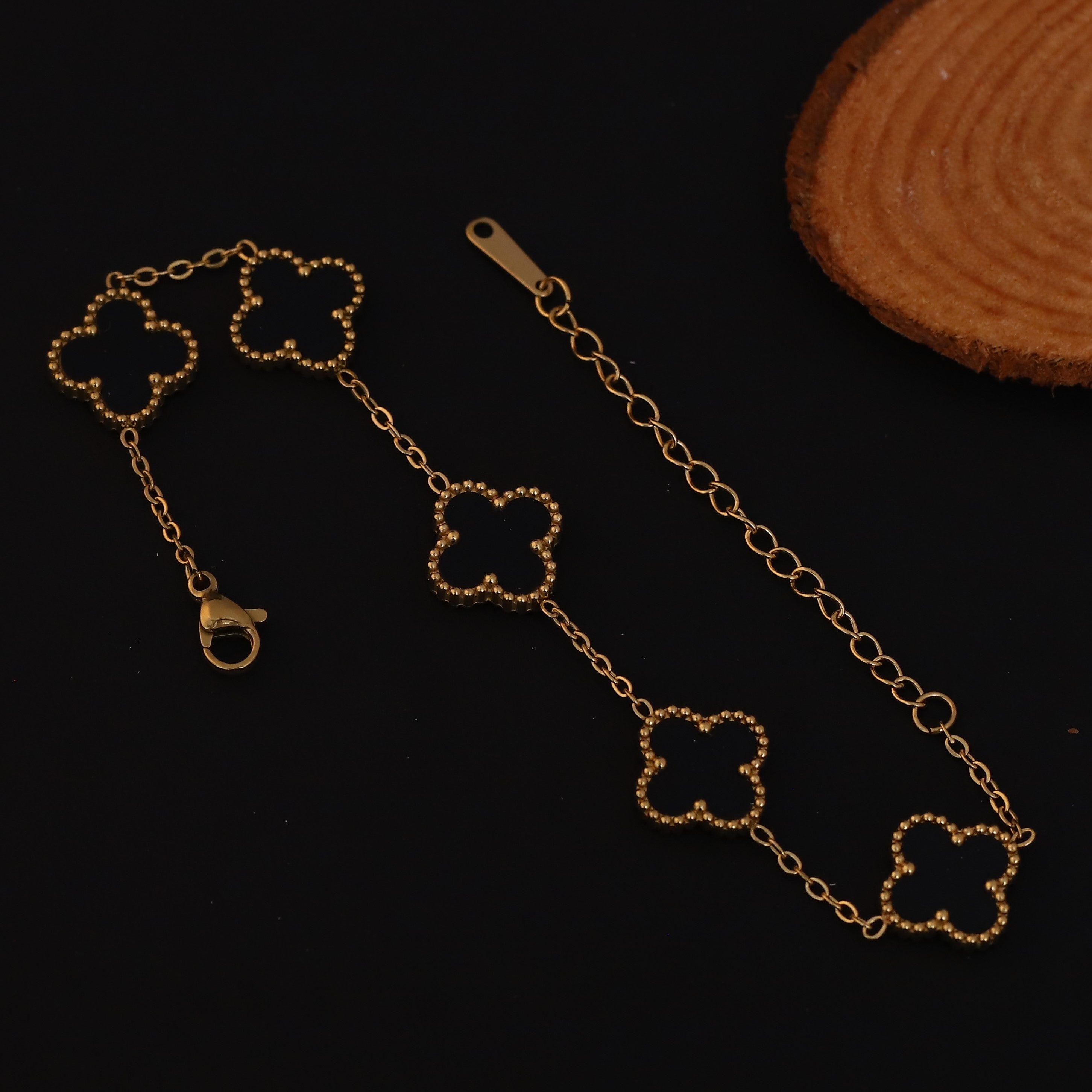 Flower Charm Double Side Chain Bracelet Gold Plated – Single Layer, Anti-Tarnish, Waterproof, Minimalist Style (GOLD)