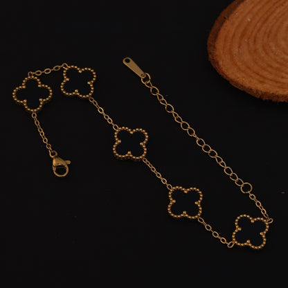 Flower Charm Double Side Chain Bracelet Gold Plated – Single Layer, Anti-Tarnish, Waterproof, Minimalist Style (GOLD)