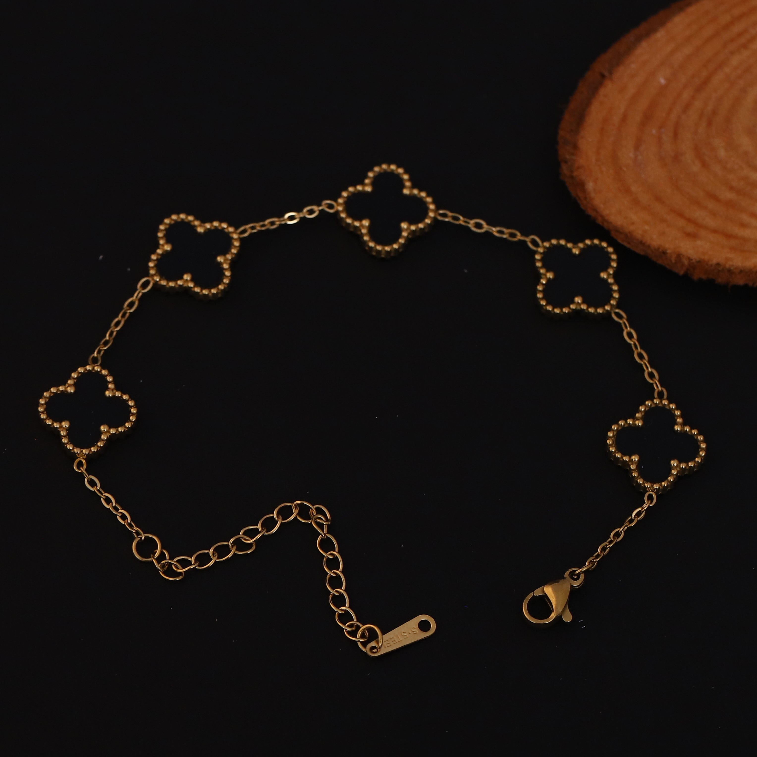 Flower Charm Double Side Chain Bracelet Gold Plated – Single Layer, Anti-Tarnish, Waterproof, Minimalist Style (GOLD)