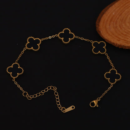 Flower Charm Double Side Chain Bracelet Gold Plated – Single Layer, Anti-Tarnish, Waterproof, Minimalist Style (GOLD)
