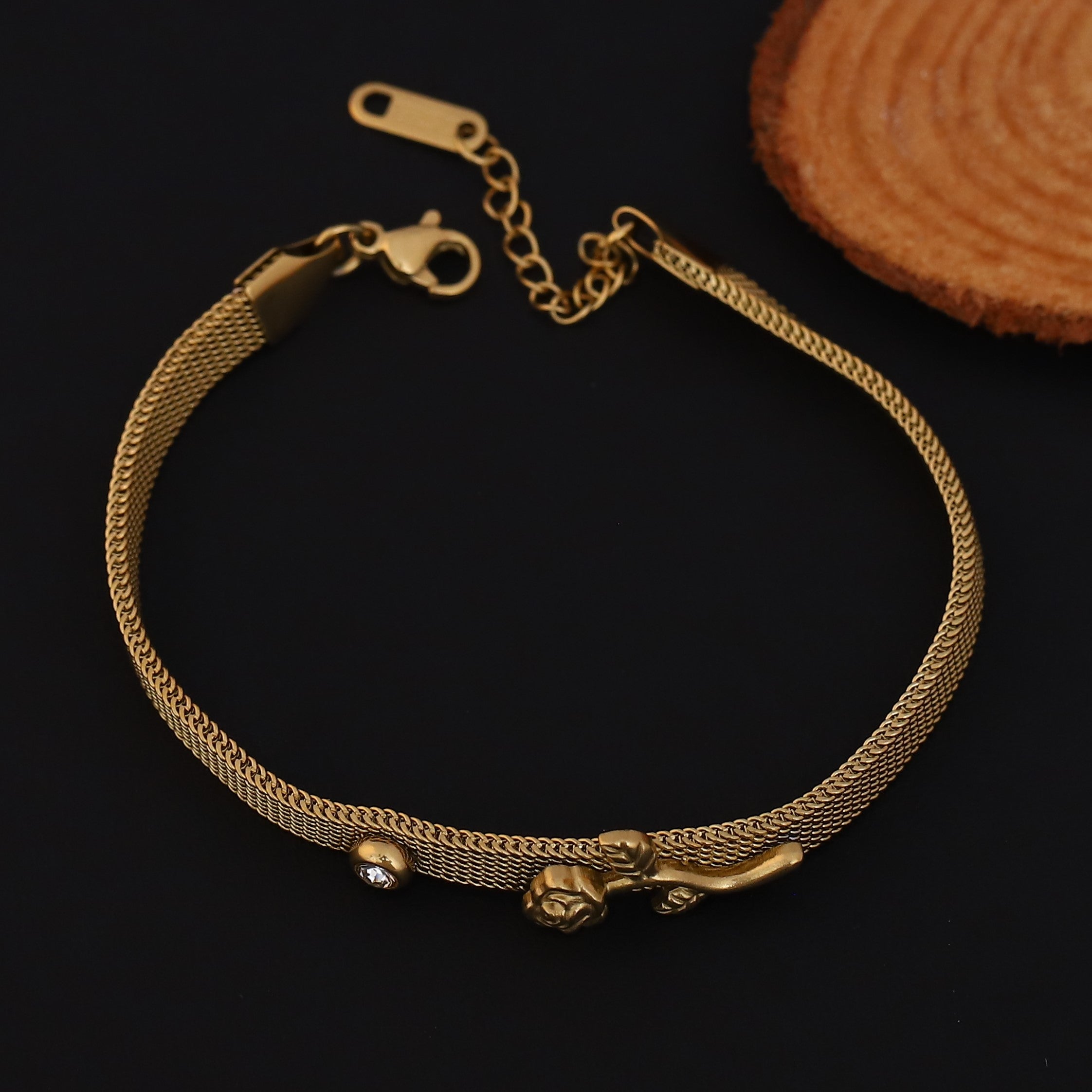 Honey Comb Chain Bracelet Gold Plated – Single Layer, Anti-Tarnish, Waterproof (GOLD)