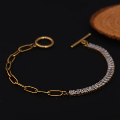 White Color Stones Chain Bracelet Gold Plated – Single Layer, Anti-Tarnish, Waterproof, Minimalist Style (GOLD)