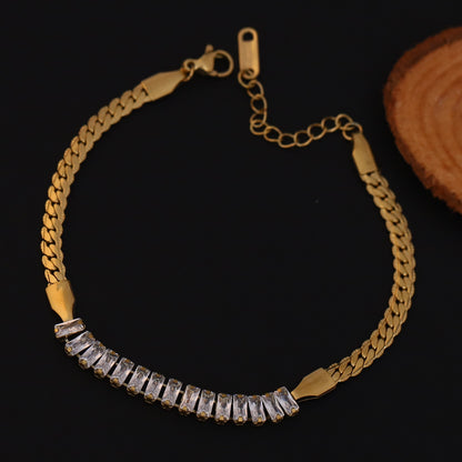 White Stones Chain Bracelet Gold Plated – Single Layer, Anti-Tarnish, Waterproof, Minimalist Style (GOLD)