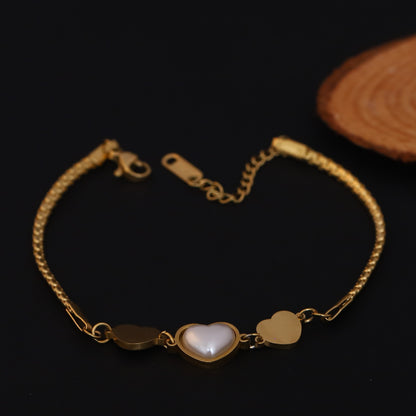 Heart Charm Pearl Chain Bracelet Gold Plated – Single Layer, Anti-Tarnish, Waterproof(GOLD)
