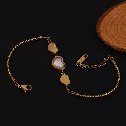 Heart Charm Pearl Chain Bracelet Gold Plated – Single Layer, Anti-Tarnish, Waterproof(GOLD)