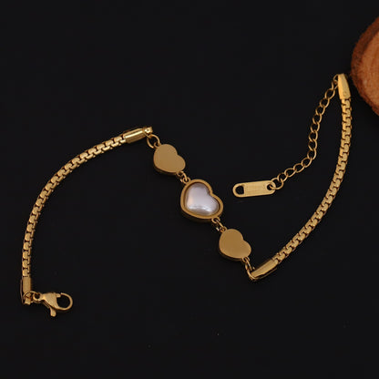 Heart Charm Pearl Chain Bracelet Gold Plated – Single Layer, Anti-Tarnish, Waterproof(GOLD)