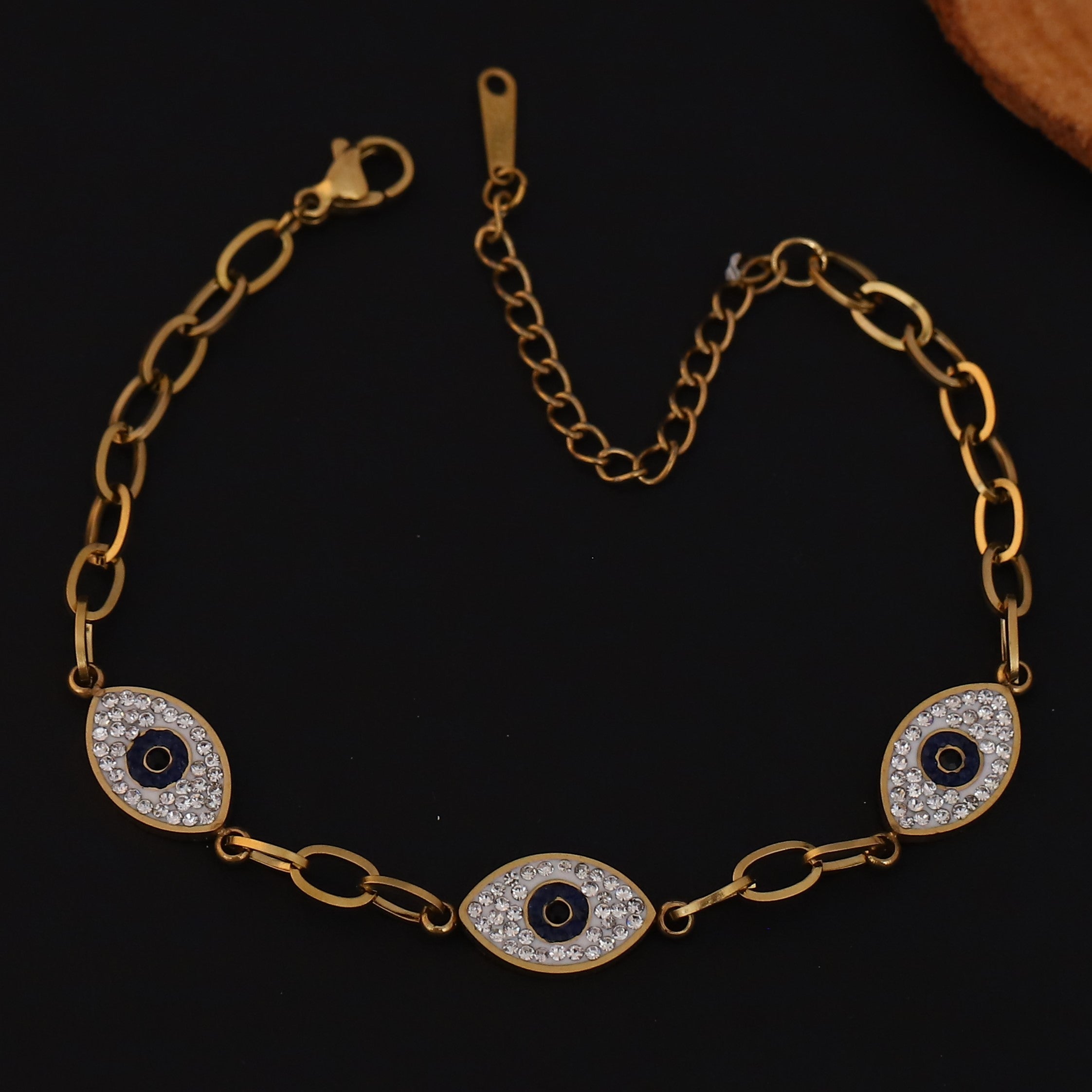 Evil Eye Chain Bracelet Gold Plated – Single Layer, Anti-Tarnish, Waterproof(GOLD)