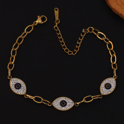 Evil Eye Chain Bracelet Gold Plated – Single Layer, Anti-Tarnish, Waterproof(GOLD)