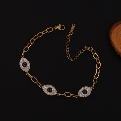 Evil Eye Chain Bracelet Gold Plated – Single Layer, Anti-Tarnish, Waterproof(GOLD)
