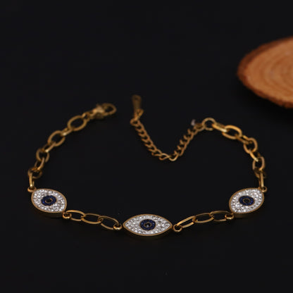 Evil Eye Chain Bracelet Gold Plated – Single Layer, Anti-Tarnish, Waterproof(GOLD)