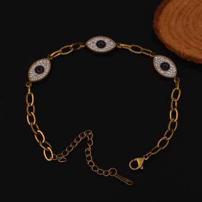 Evil Eye Chain Bracelet Gold Plated – Single Layer, Anti-Tarnish, Waterproof(GOLD)
