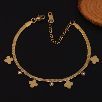 Flower Charm Chain Bracelet Gold Plated – Single Layer, Anti-Tarnish, Waterproof, Minimalist Style (GOLD)