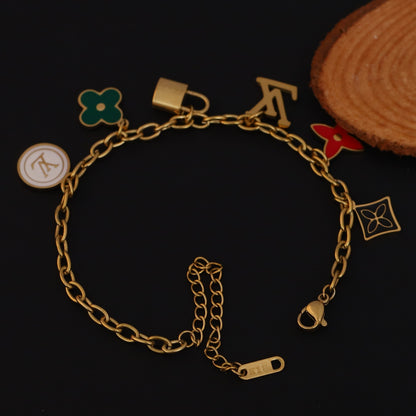 Charms Chain Bracelet Gold Plated – Single Layer, Anti-Tarnish, Waterproof, Minimalist Style (GOLD)