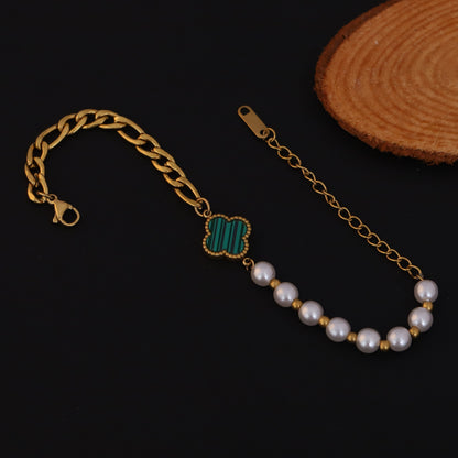 Flower Pearl Chain Bracelet Gold Plated – Single Layer, Anti-Tarnish, Waterproof, Minimalist Style (GOLD)