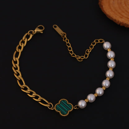 Flower Pearl Chain Bracelet Gold Plated – Single Layer, Anti-Tarnish, Waterproof, Minimalist Style (GOLD)