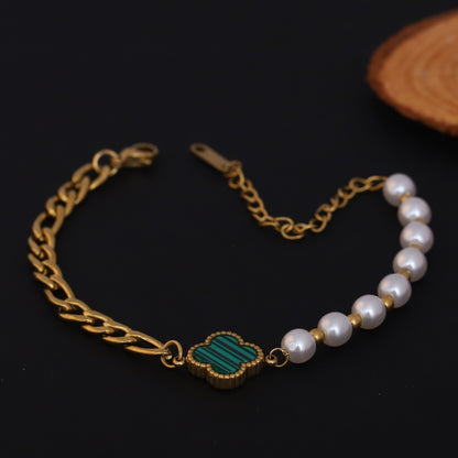 Flower Pearl Chain Bracelet Gold Plated – Single Layer, Anti-Tarnish, Waterproof, Minimalist Style (GOLD)