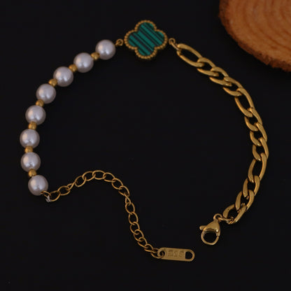 Flower Pearl Chain Bracelet Gold Plated – Single Layer, Anti-Tarnish, Waterproof, Minimalist Style (GOLD)