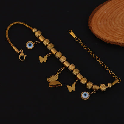 Butterfly Evil Eye Charms Chain Bracelet Gold Plated – Single Layer, Anti-Tarnish, Waterproof, Minimalist Style (GOLD)