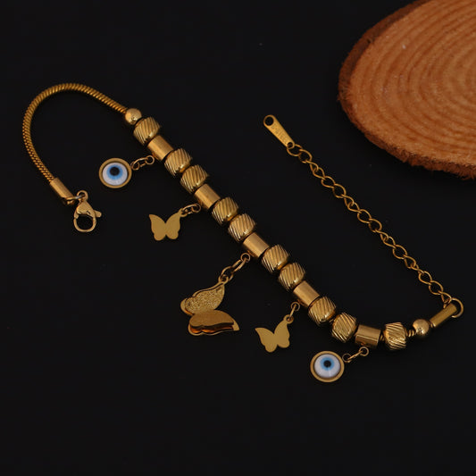 Butterfly Evil Eye Charms Chain Bracelet Gold Plated – Single Layer, Anti-Tarnish, Waterproof, Minimalist Style (GOLD)