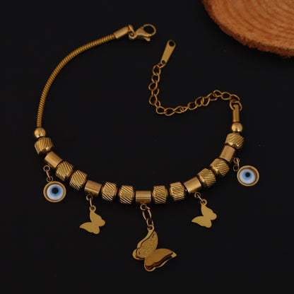 Butterfly Evil Eye Charms Chain Bracelet Gold Plated – Single Layer, Anti-Tarnish, Waterproof, Minimalist Style (GOLD)