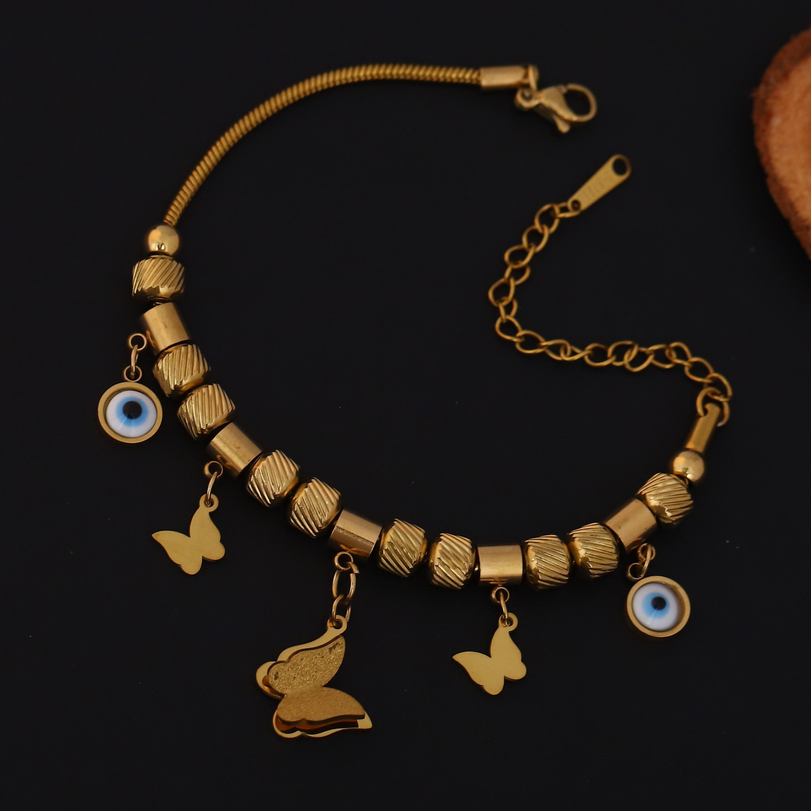 Butterfly Evil Eye Charms Chain Bracelet Gold Plated – Single Layer, Anti-Tarnish, Waterproof, Minimalist Style (GOLD)