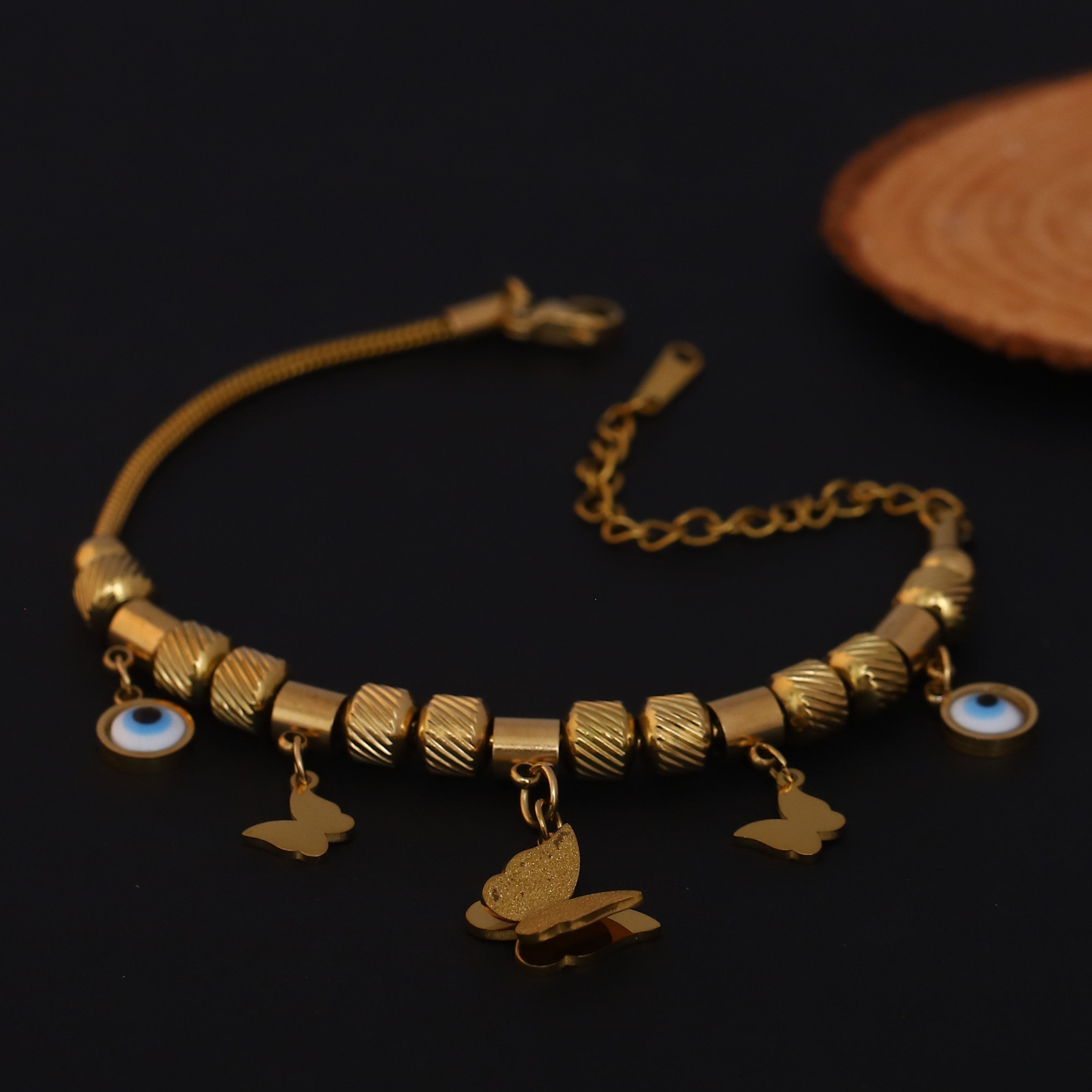 Butterfly Evil Eye Charms Chain Bracelet Gold Plated – Single Layer, Anti-Tarnish, Waterproof, Minimalist Style (GOLD)
