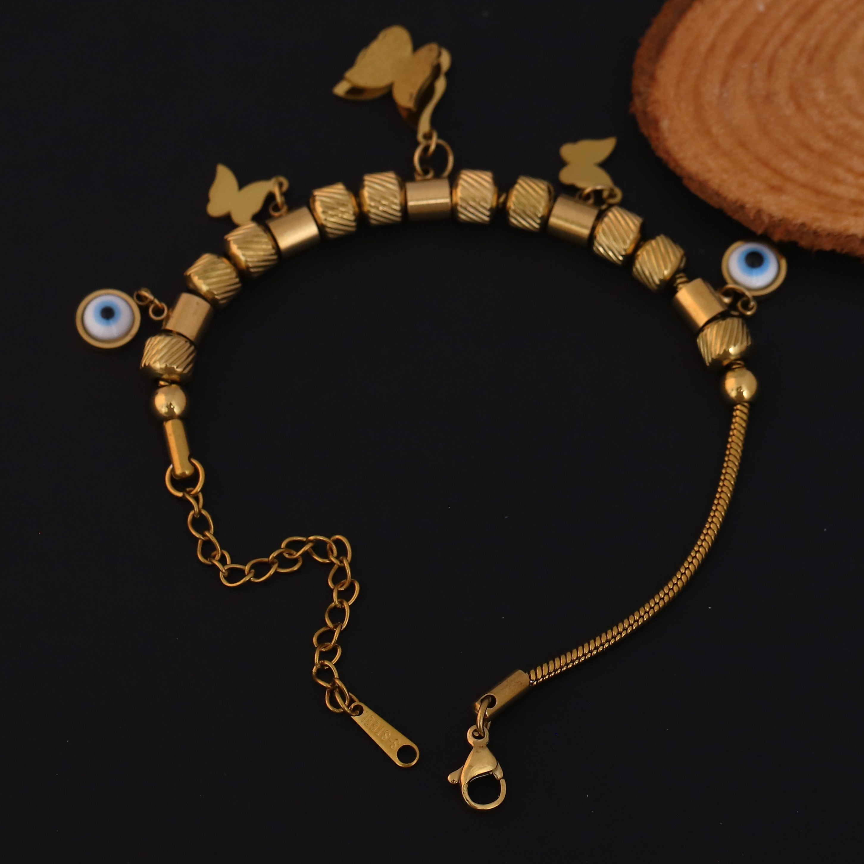 Butterfly Evil Eye Charms Chain Bracelet Gold Plated – Single Layer, Anti-Tarnish, Waterproof, Minimalist Style (GOLD)