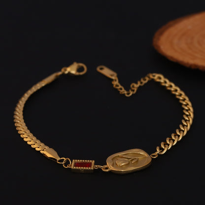 Rose Charm Red Stone Chain Bracelet Gold Plated – Double Layer, Anti-Tarnish, Waterproof, Minimalist Style (GOLD)
