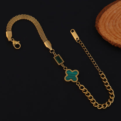 Charms Green Stone Chain Bracelet Gold Plated – Single Layer, Anti-Tarnish, Waterproof (GOLD)