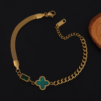 Charms Green Stone Chain Bracelet Gold Plated – Single Layer, Anti-Tarnish, Waterproof (GOLD)