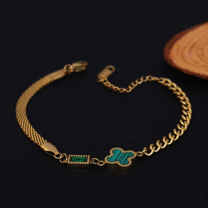 Charms Green Stone Chain Bracelet Gold Plated – Single Layer, Anti-Tarnish, Waterproof (GOLD)