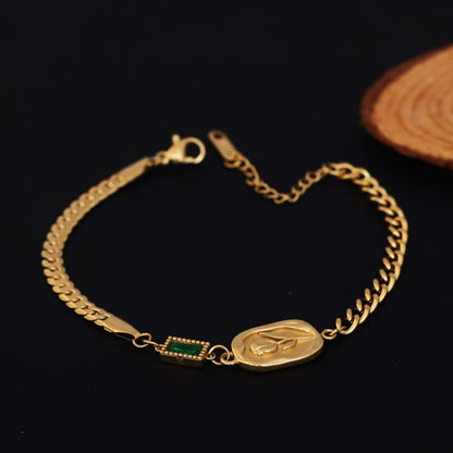 Rose Green Stone Chain Bracelet Gold Plated – Single Layer, Anti-Tarnish, Waterproof (GOLD)