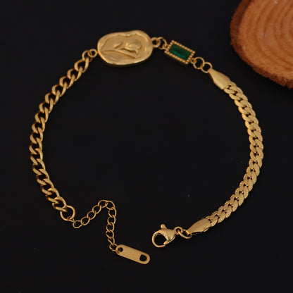 Rose Green Stone Chain Bracelet Gold Plated – Single Layer, Anti-Tarnish, Waterproof (GOLD)