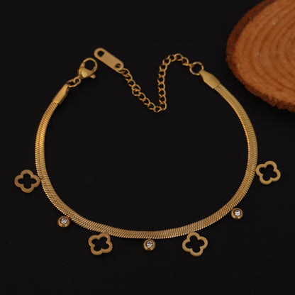 Flower Charm Chain Bracelet Gold Plated – Single Layer, Anti-Tarnish, Waterproof, Minimalist Style (GOLD)