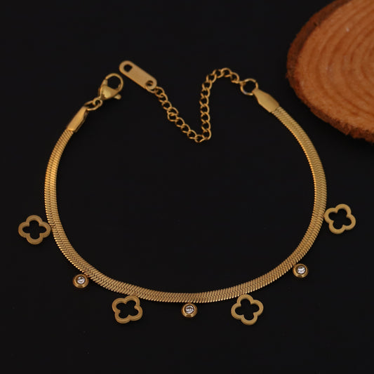 Flower Charm Chain Bracelet Gold Plated – Single Layer, Anti-Tarnish, Waterproof, Minimalist Style (GOLD)