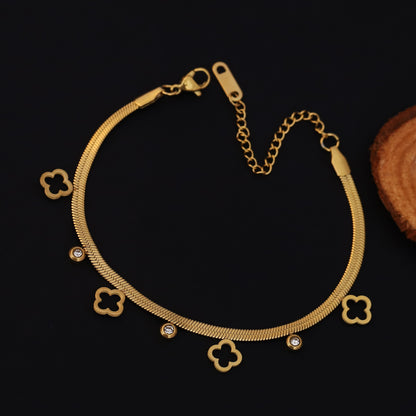 Flower Charm Chain Bracelet Gold Plated – Single Layer, Anti-Tarnish, Waterproof, Minimalist Style (GOLD)