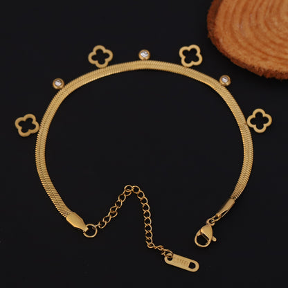 Flower Charm Chain Bracelet Gold Plated – Single Layer, Anti-Tarnish, Waterproof, Minimalist Style (GOLD)
