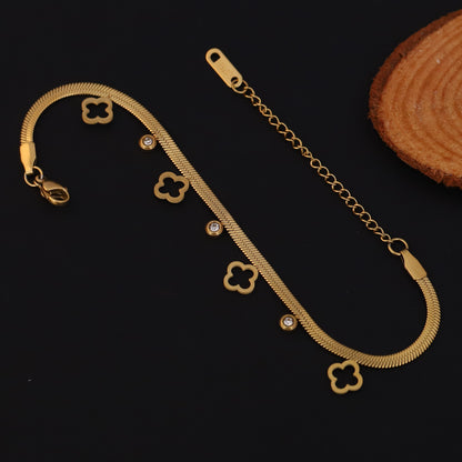 Flower Charm Chain Bracelet Gold Plated – Single Layer, Anti-Tarnish, Waterproof, Minimalist Style (GOLD)