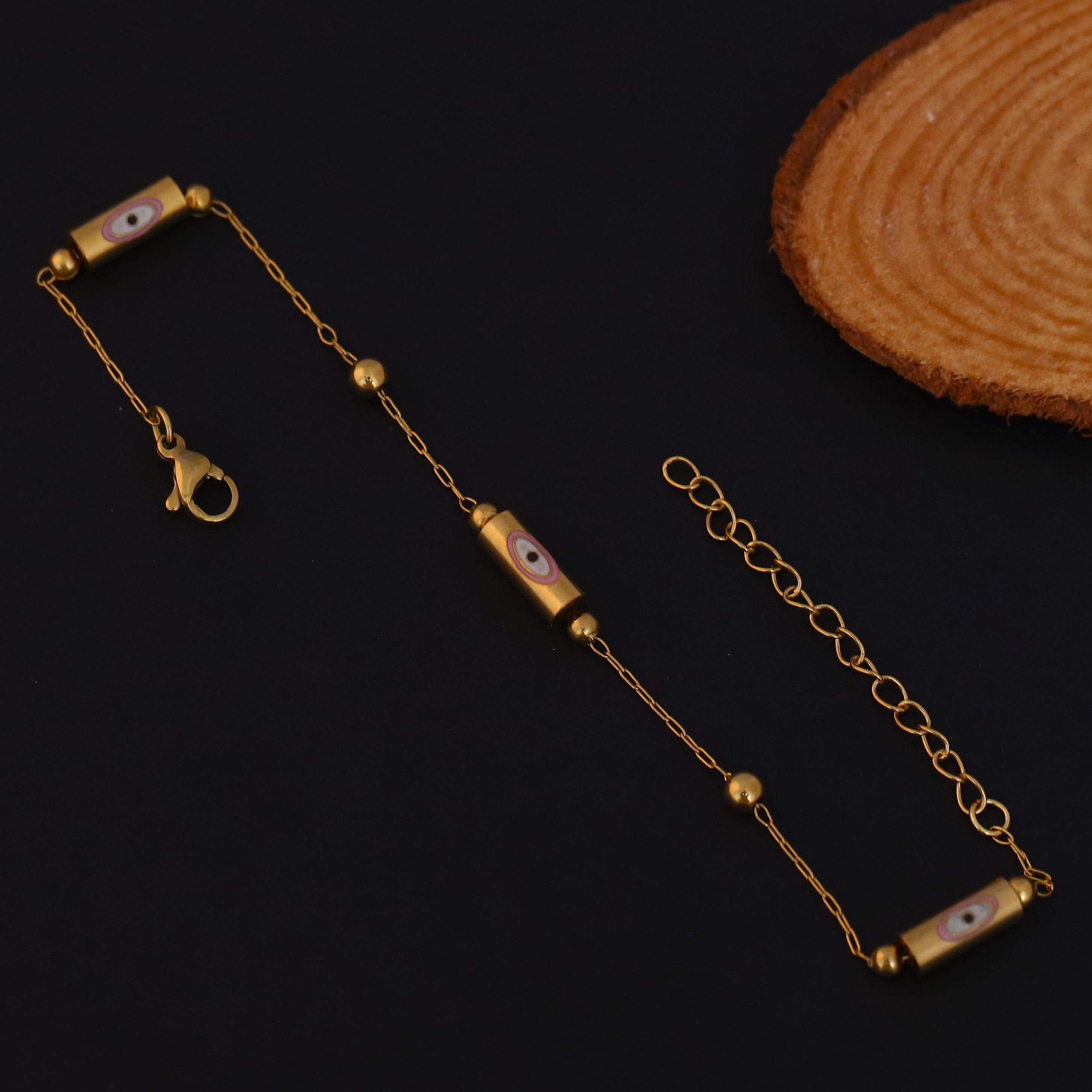 Evil Eye Chain Bracelet Gold Plated – Single Layer, Anti-Tarnish, Waterproof, Minimalist Style (GOLD)