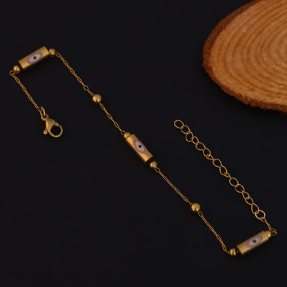 Evil Eye Chain Bracelet Gold Plated – Single Layer, Anti-Tarnish, Waterproof, Minimalist Style (GOLD)
