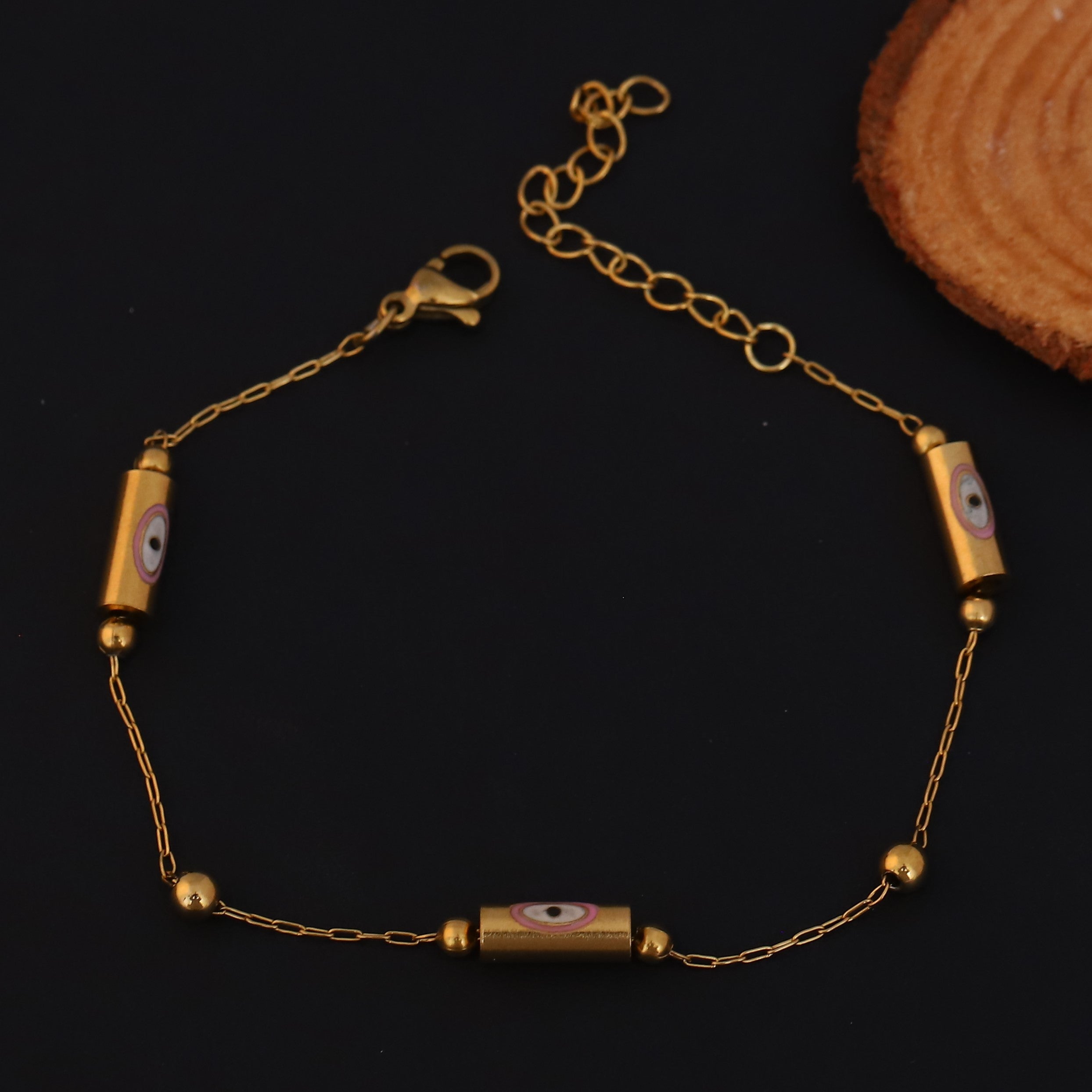 Evil Eye Chain Bracelet Gold Plated – Single Layer, Anti-Tarnish, Waterproof, Minimalist Style (GOLD)