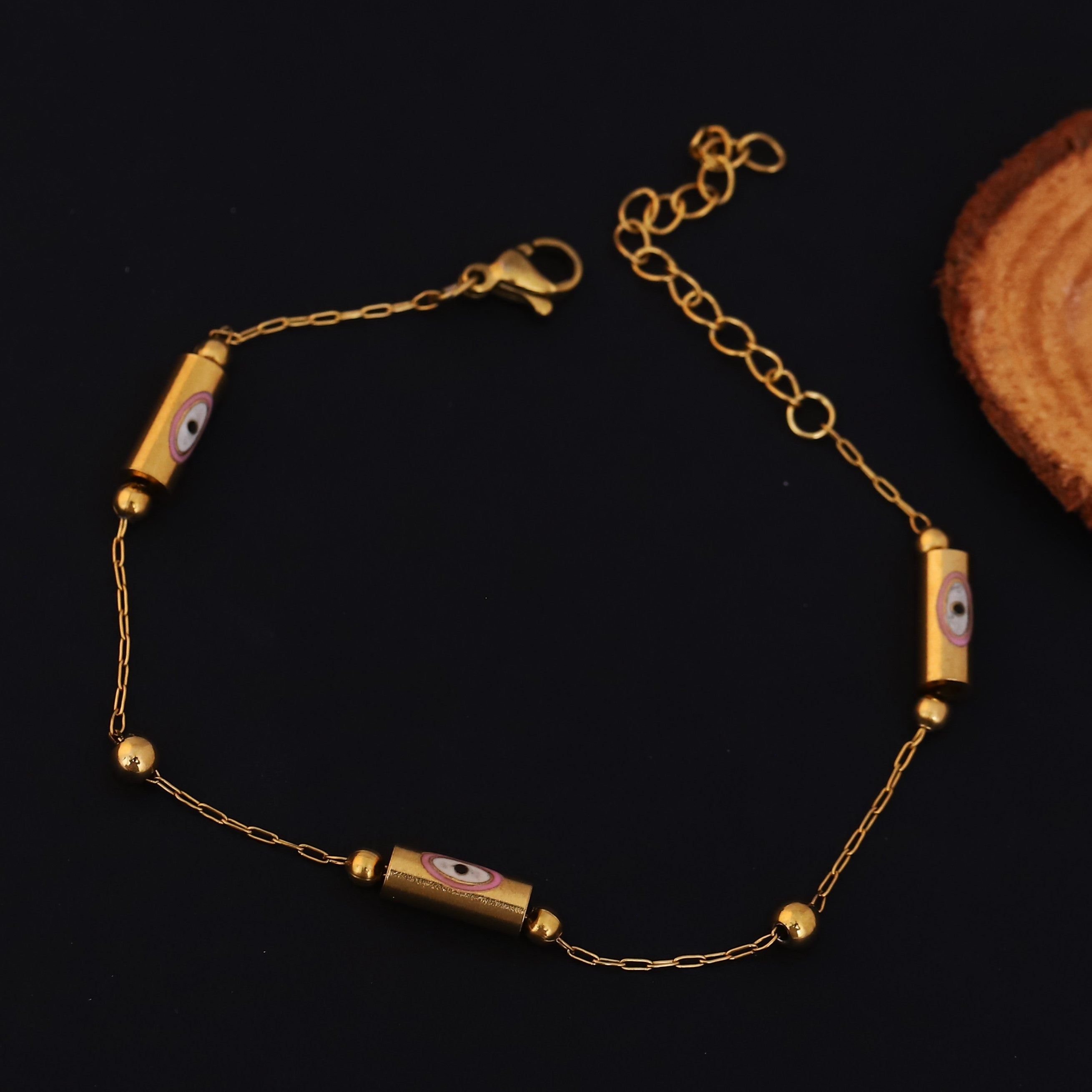 Evil Eye Chain Bracelet Gold Plated – Single Layer, Anti-Tarnish, Waterproof, Minimalist Style (GOLD)