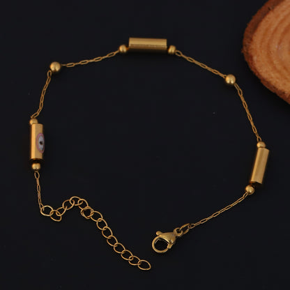 Evil Eye Chain Bracelet Gold Plated – Single Layer, Anti-Tarnish, Waterproof, Minimalist Style (GOLD)