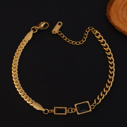 Charms Green Stones Chain Bracelet Gold Plated – Single Layer, Anti-Tarnish, Waterproof (GOLD)
